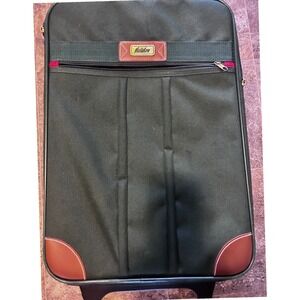 Holiday Rolling Suitcase Forest Green Canvas Brown Trim Carry On Upright Luggage